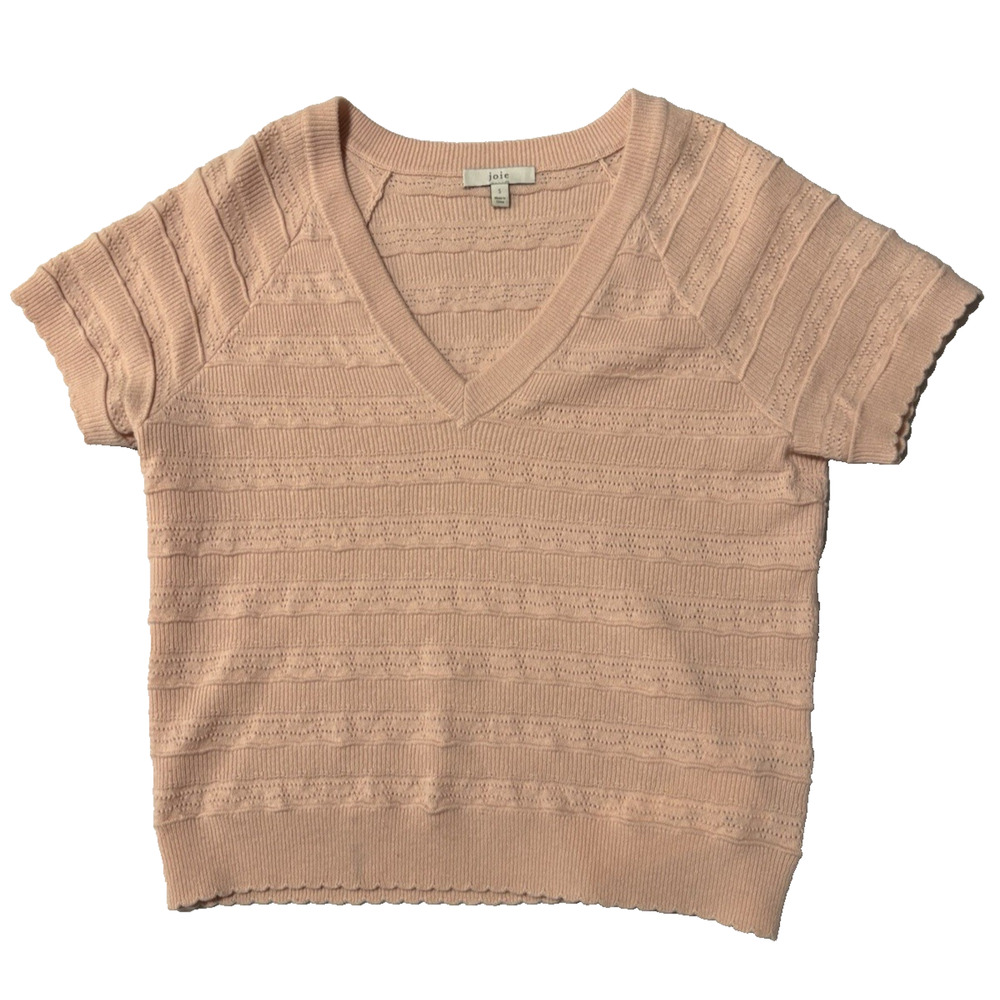 Joie Women's S Soft Pink Short Sleeve 100% Wool Sweater BOHO Pastel Spring Fairy